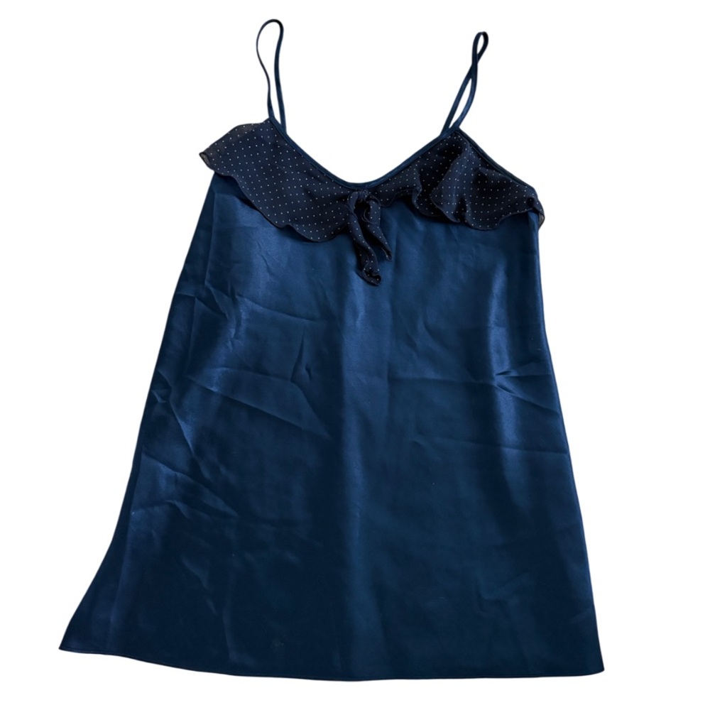 Vintage Navy Polka Dot Satin Slip Nightie Feminine 90s